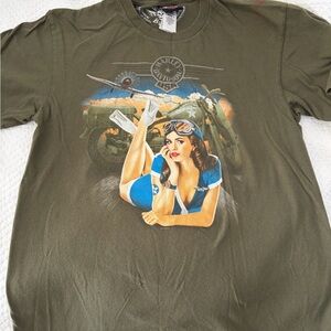 Harley-Davidson Olive Green Tee with Orange and White Logo